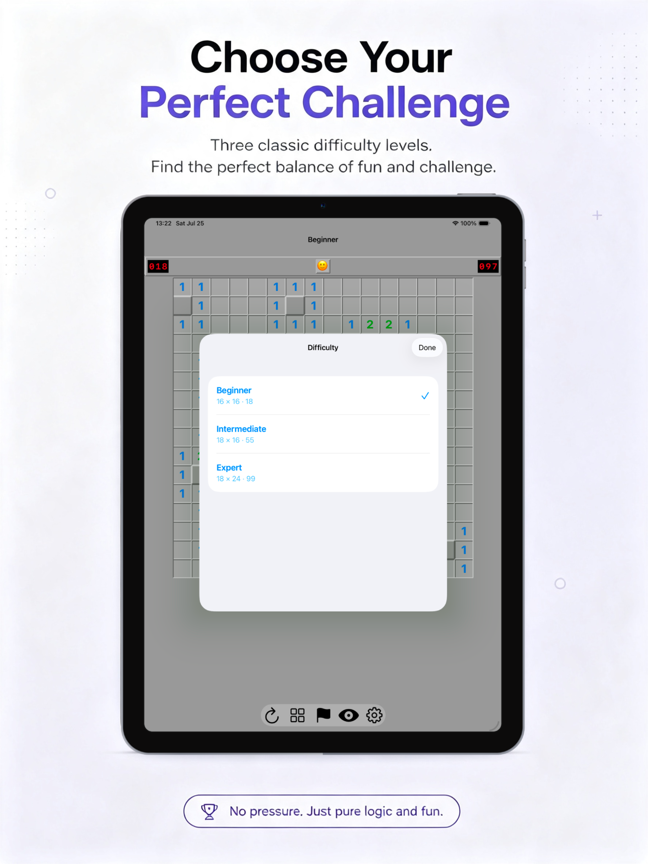 Minesweeper difficulty levels on iPad