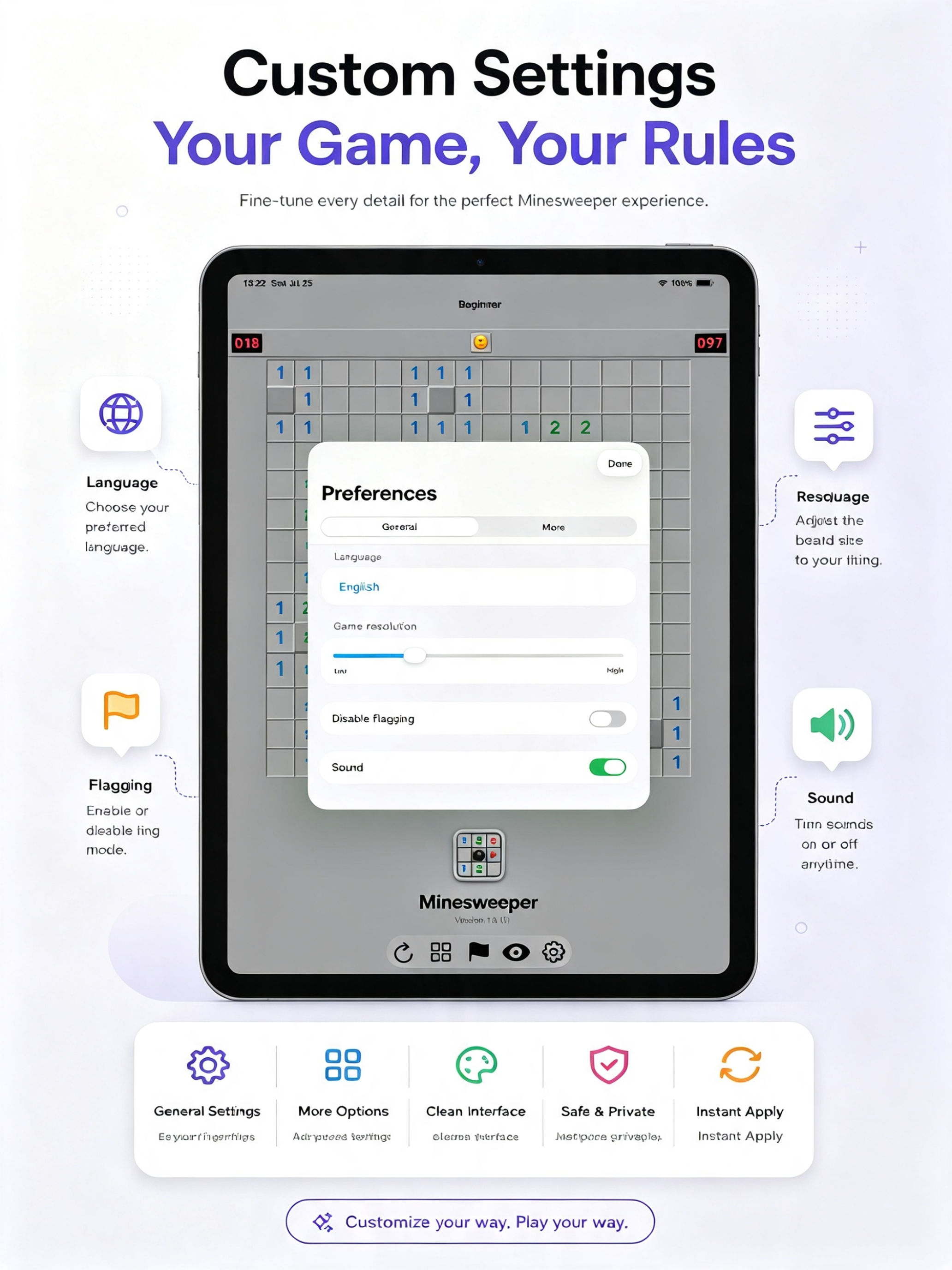 Minesweeper settings on iPad