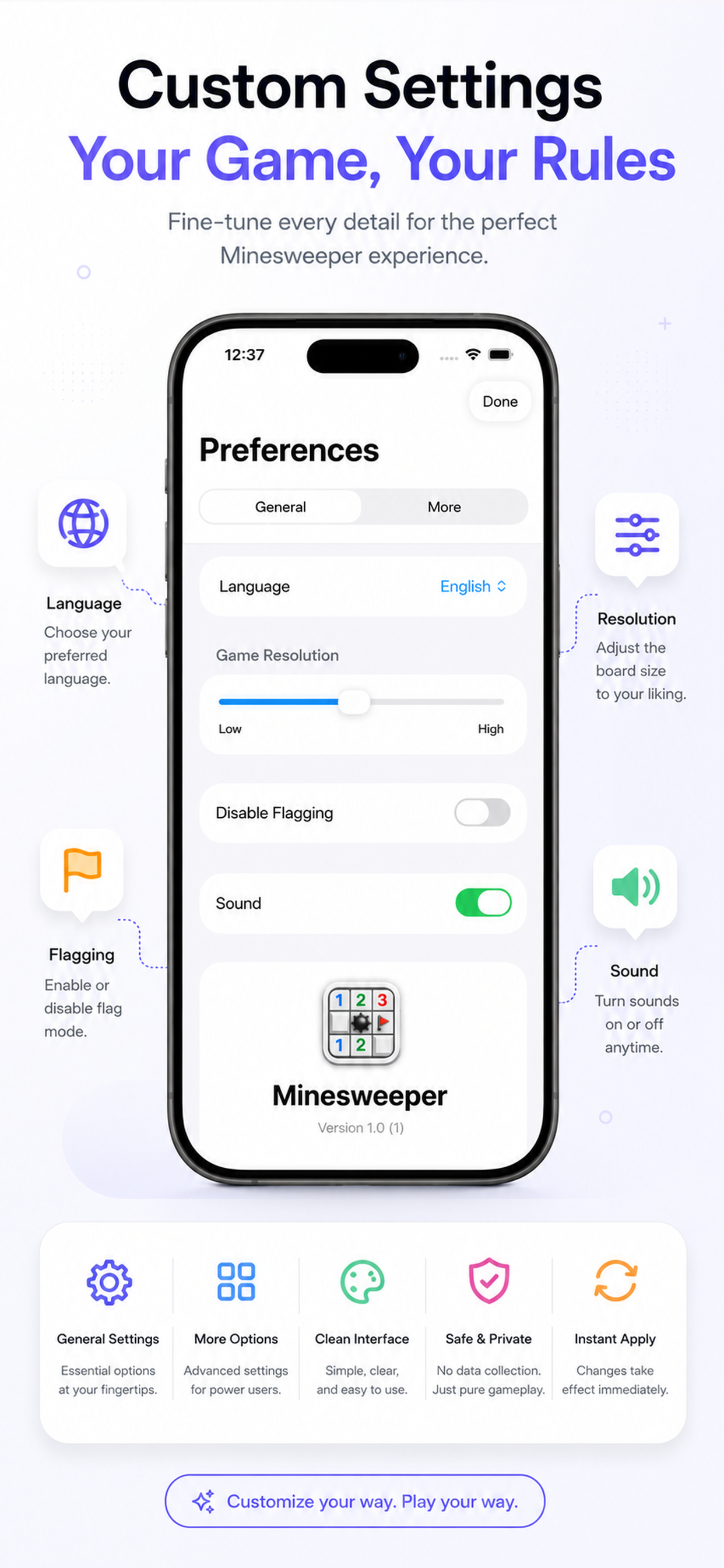 Minesweeper settings on iPhone